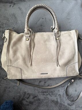 Rebecca Minkoff Pebbled Suede Leather Handbag in Light Mushroom Gray/Taupe
